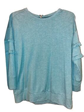 Matilda Jane Ruffle Sleeve Shirt Women’s XS Teal Aqua Blue Shimmer Top 1/4 Zip